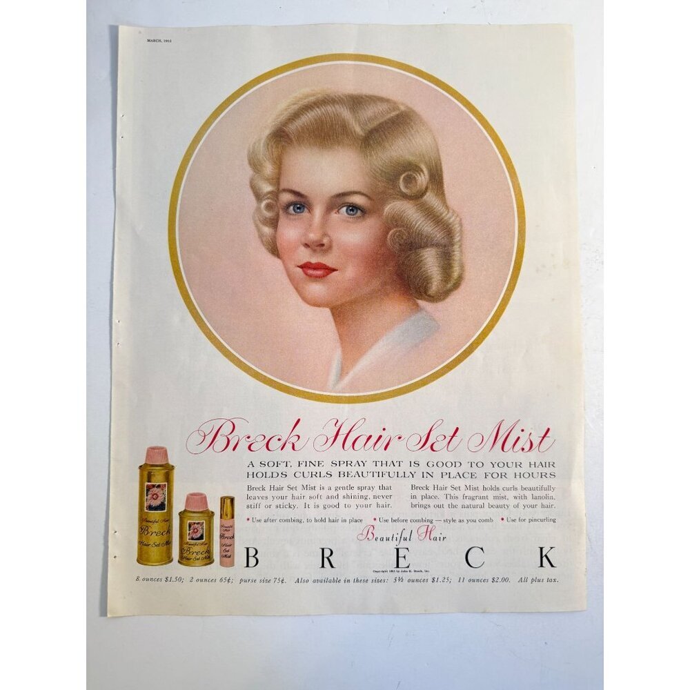 Vintage 1961 Breck Hair Set Mist Beauty Blonde Girl Advertisement Print Ad